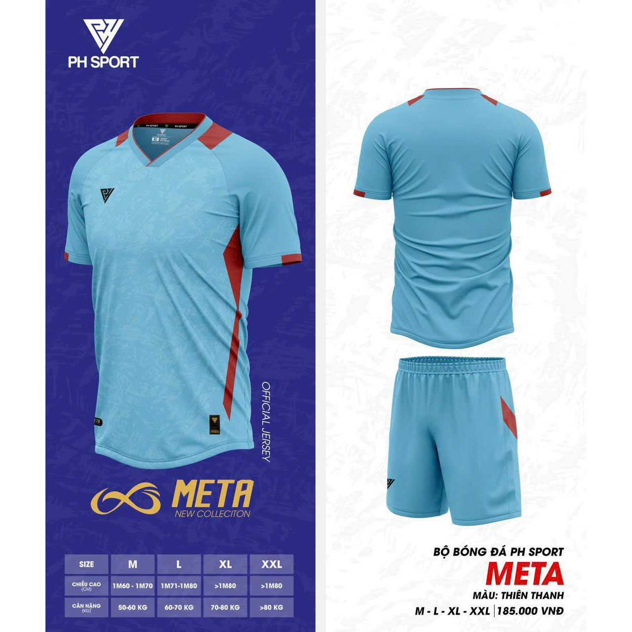 Bộ quần áo bóng đá phủi thiết kế áo đá banh Meta chính hãng PH-Sport nhiều màu trắng