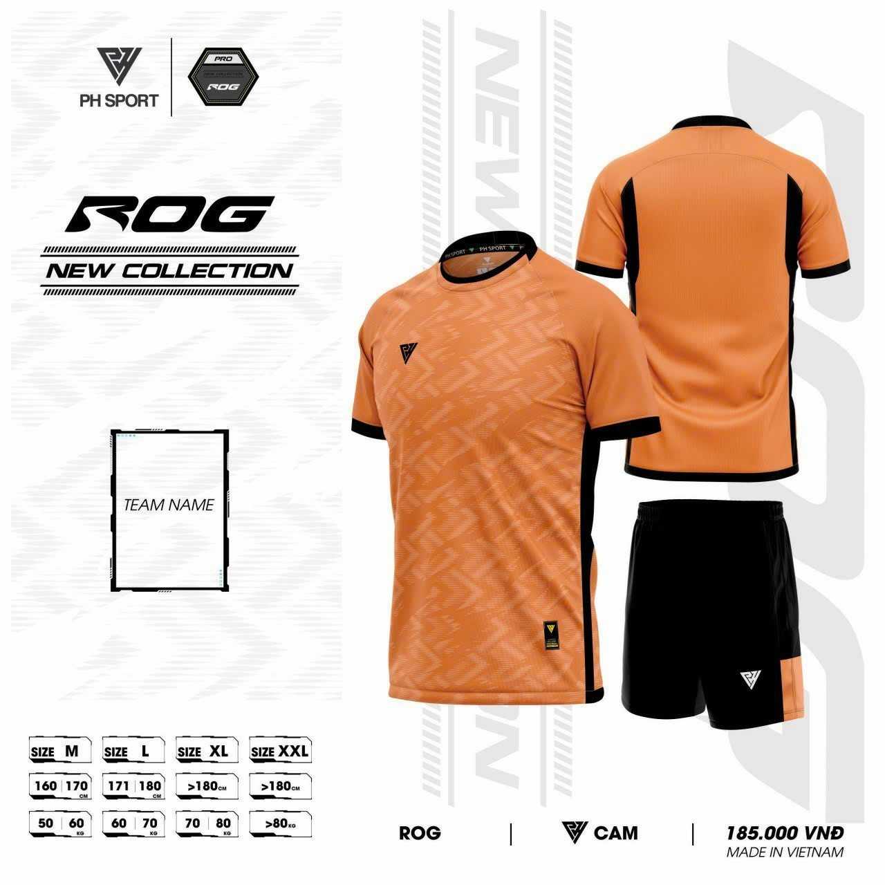 Bộ quần áo bóng đá phủi thiết kế áo đá banh ROG chính hãng PH-Sport nhiều màu cam