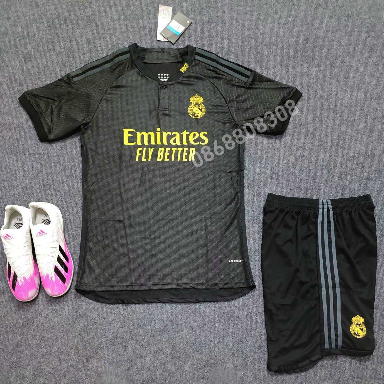Bộ quần áo đá banh câu lạc bộ bóng đá Real Madrid MFC đen logo thêu mới 2324 năm 2023 2024 vải thái 1