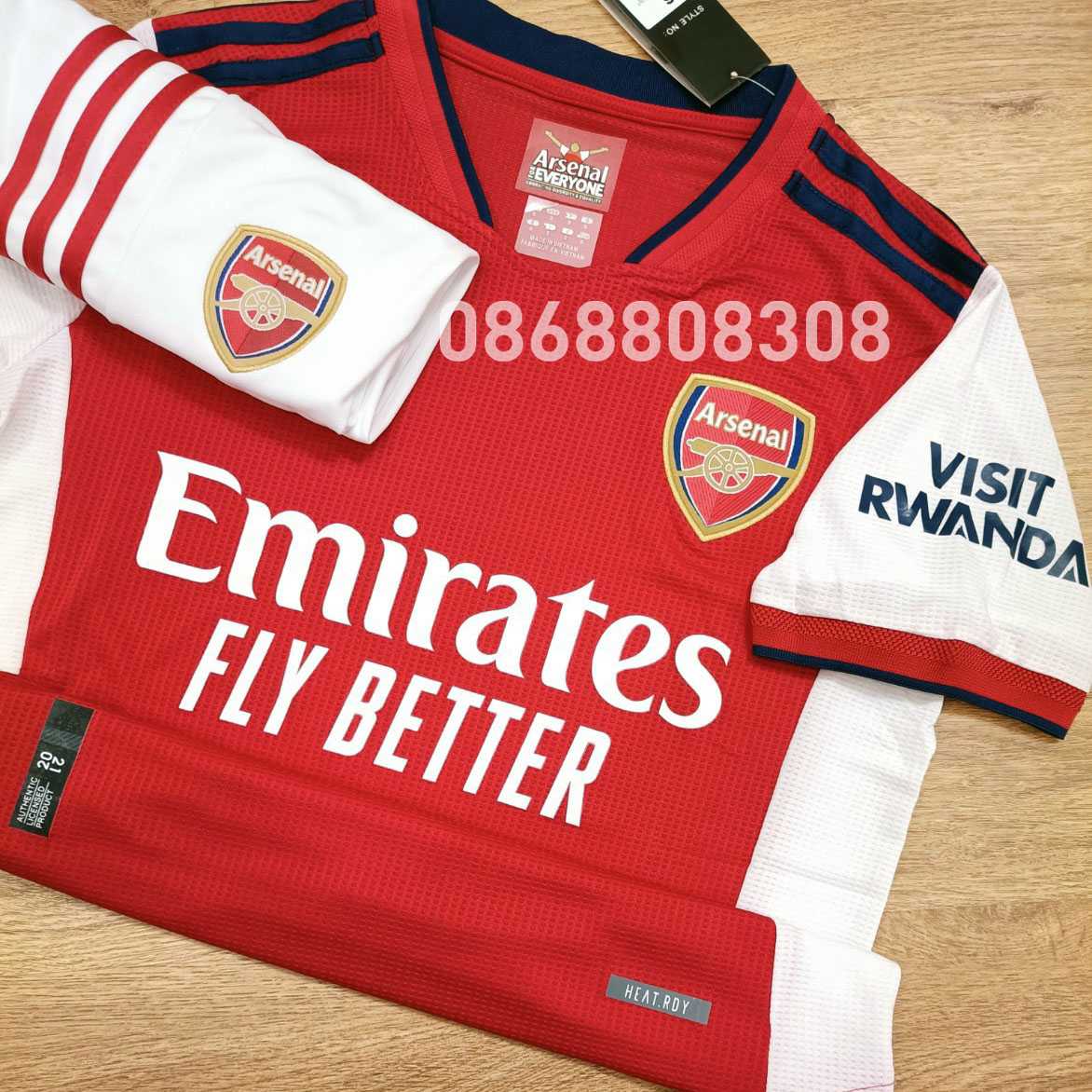 Bộ quần áo đá banh clb bóng đá Ars Arsenal 21 22 màu đỏ sân nhà năm 2021 2022 logo thêu vải gai mịn thái không cổ tam giác 1