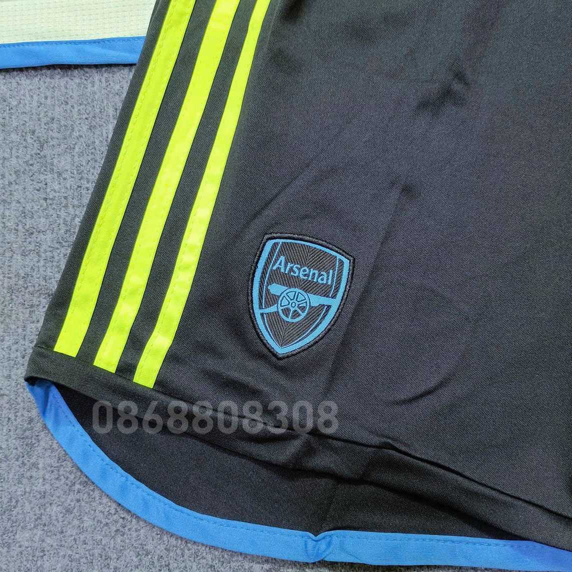Bộ quần áo đá banh clb bóng đá Ars Arsenal 23 24 sân khách Away xanh chuối năm 2023 2024 vải mè thái quần đen logo thêu mặt trước