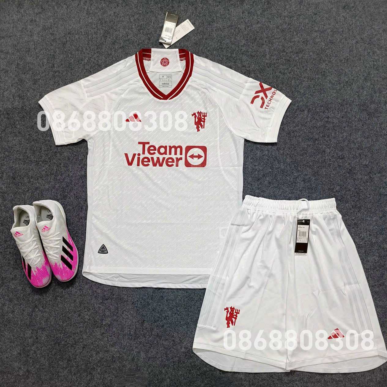 Bộ quần áo đá banh clb bóng đá manchester united mu 23 24 third mẫu thứ 3 trắng bản Player logo cao su năm 2023 2024 1