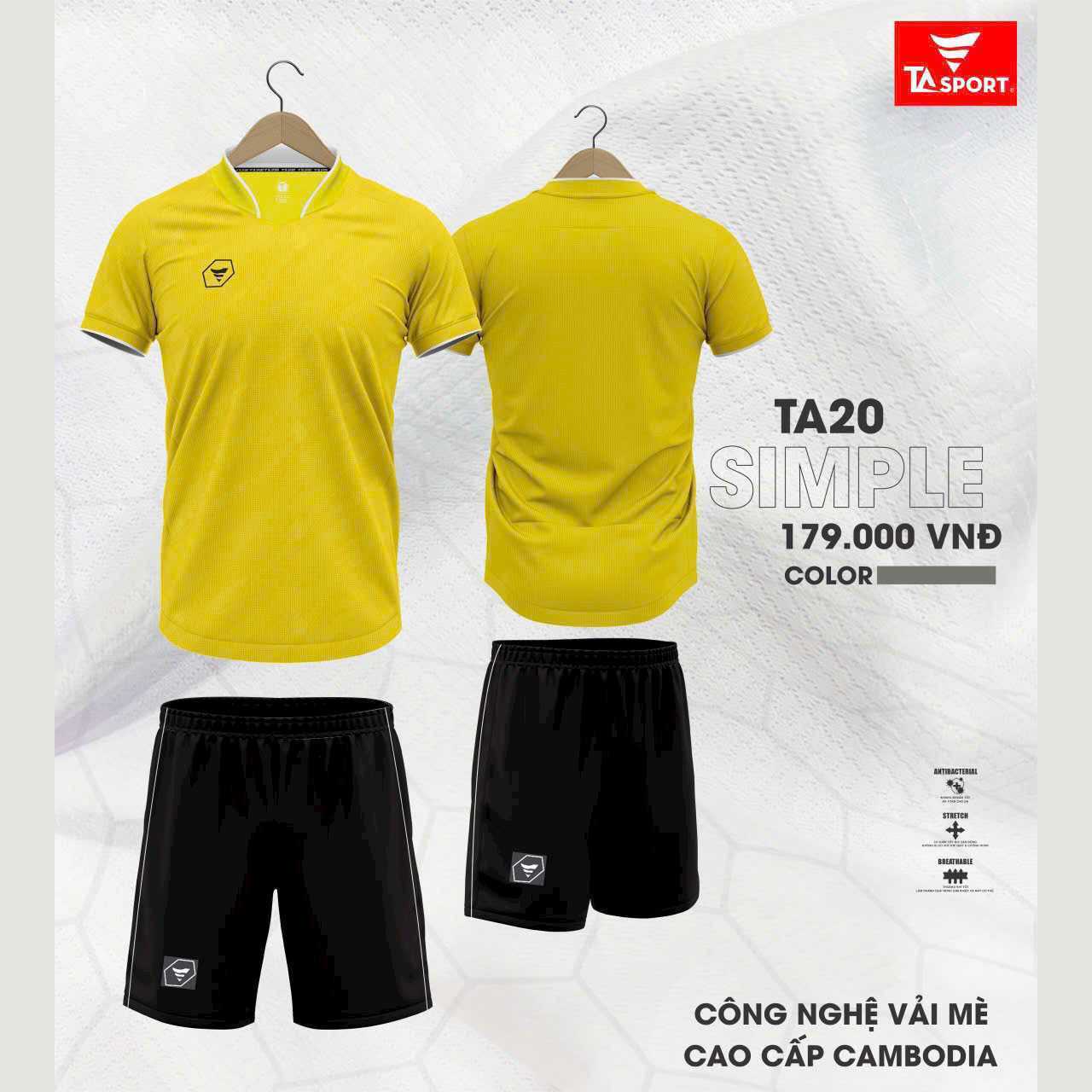 Bộ quần áo thể thao bóng đá chính hãng TA Sport TA20 Simple vải mè Diamon Cambodia hàn 1