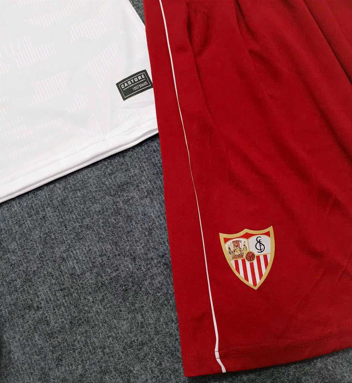 Bộ quần áo đá banh clb bóng đá Sevilla 23 24 home trắng đỏ sân nhà mới vải spf thái mới năm 2023 2024 mặt trước