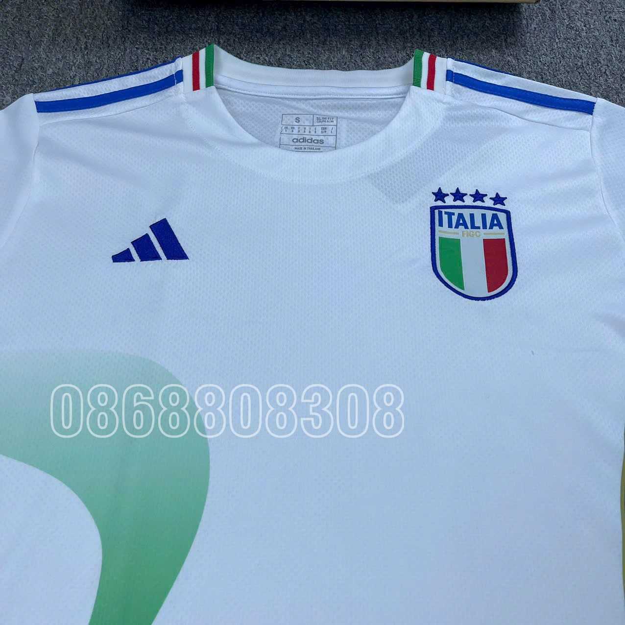 Bộ quần áo đá bóng đội tuyển ý italia UEFA Euro 2024 Germany trắng xanh mùa 23 24 vải mè carro thái logo thêu mặt trước