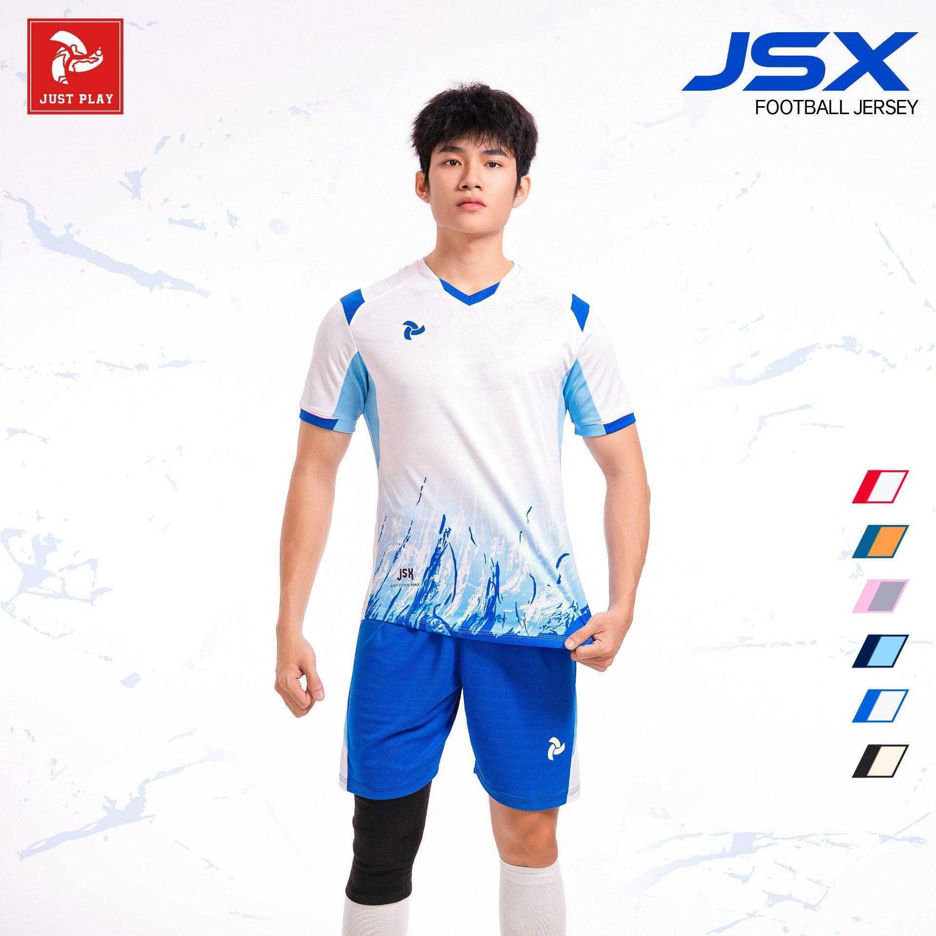 Bộ quần áo bóng đá phủi thiết kế mã JSX nam nữ chính hãng Justplay vải thun CSM nhiều màu trắng đỏ