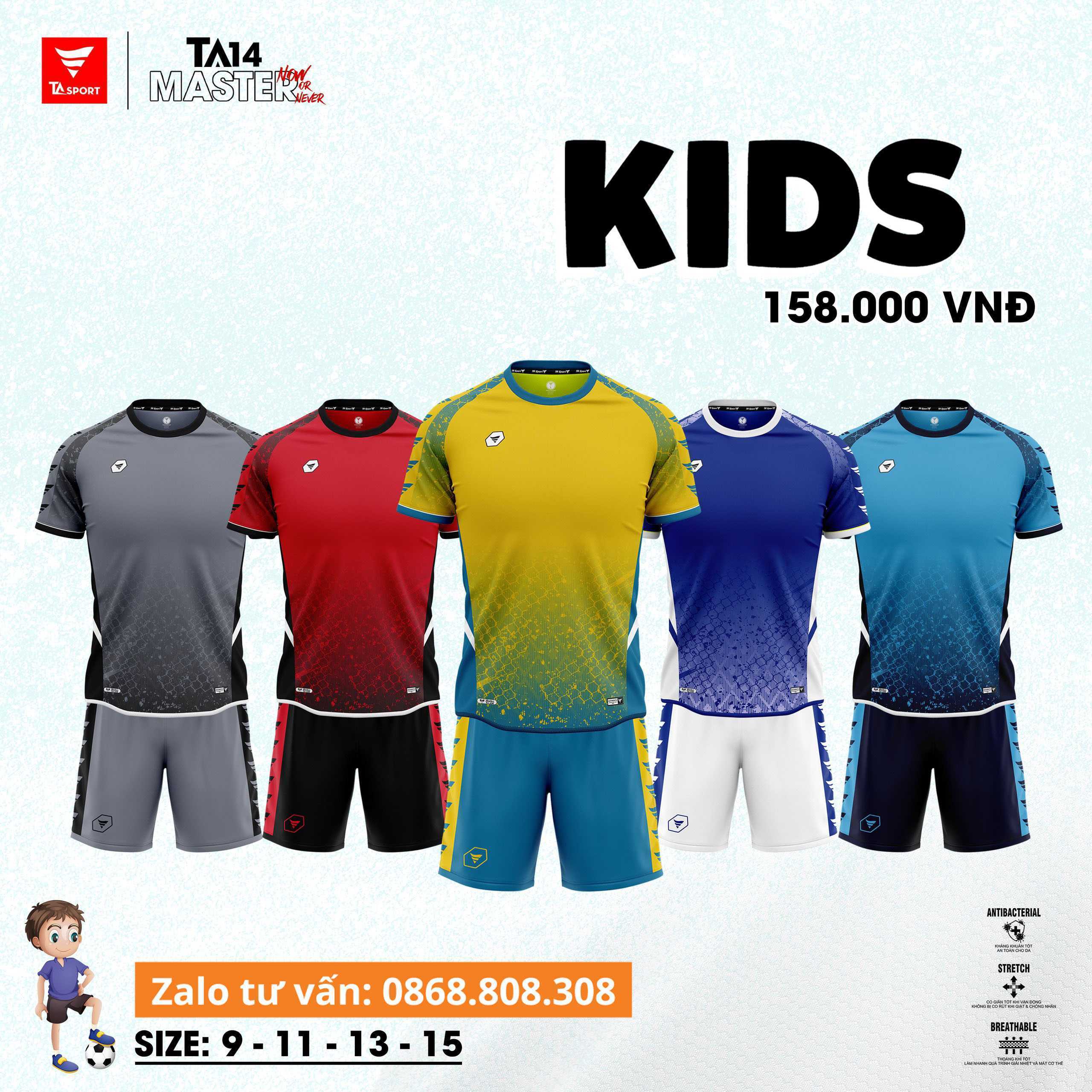 Bộ quần áo bóng đá chính hãng TA Sport TA14 Master Official KIDS size nhỏ cho trẻ em