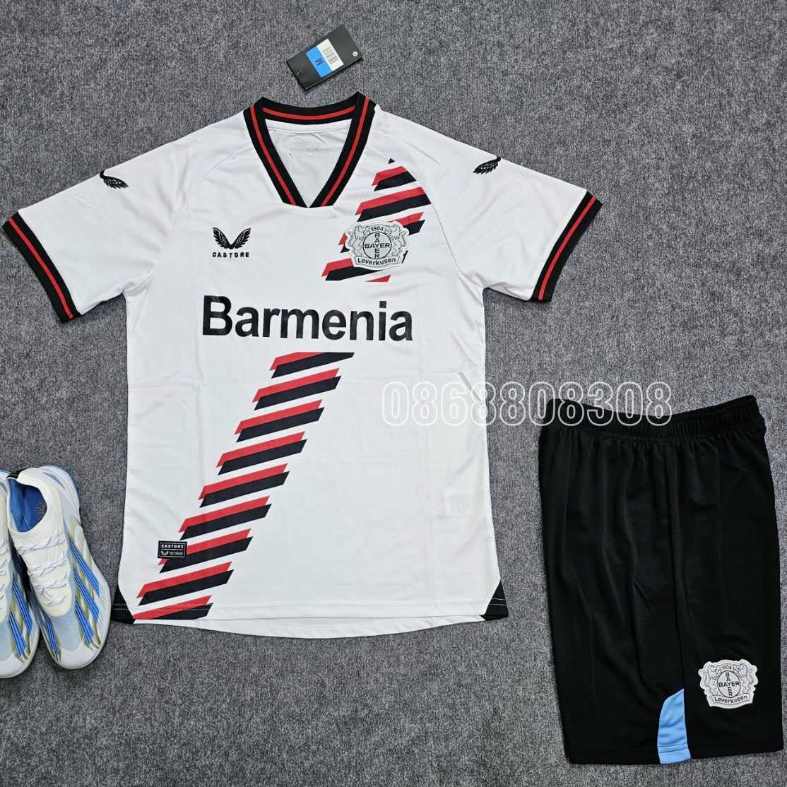Bộ quần áo đá banh clb bóng đá Bayer Leverkusen 23/24 Away Jersey sân khách màu trắng năm 2023 2024
