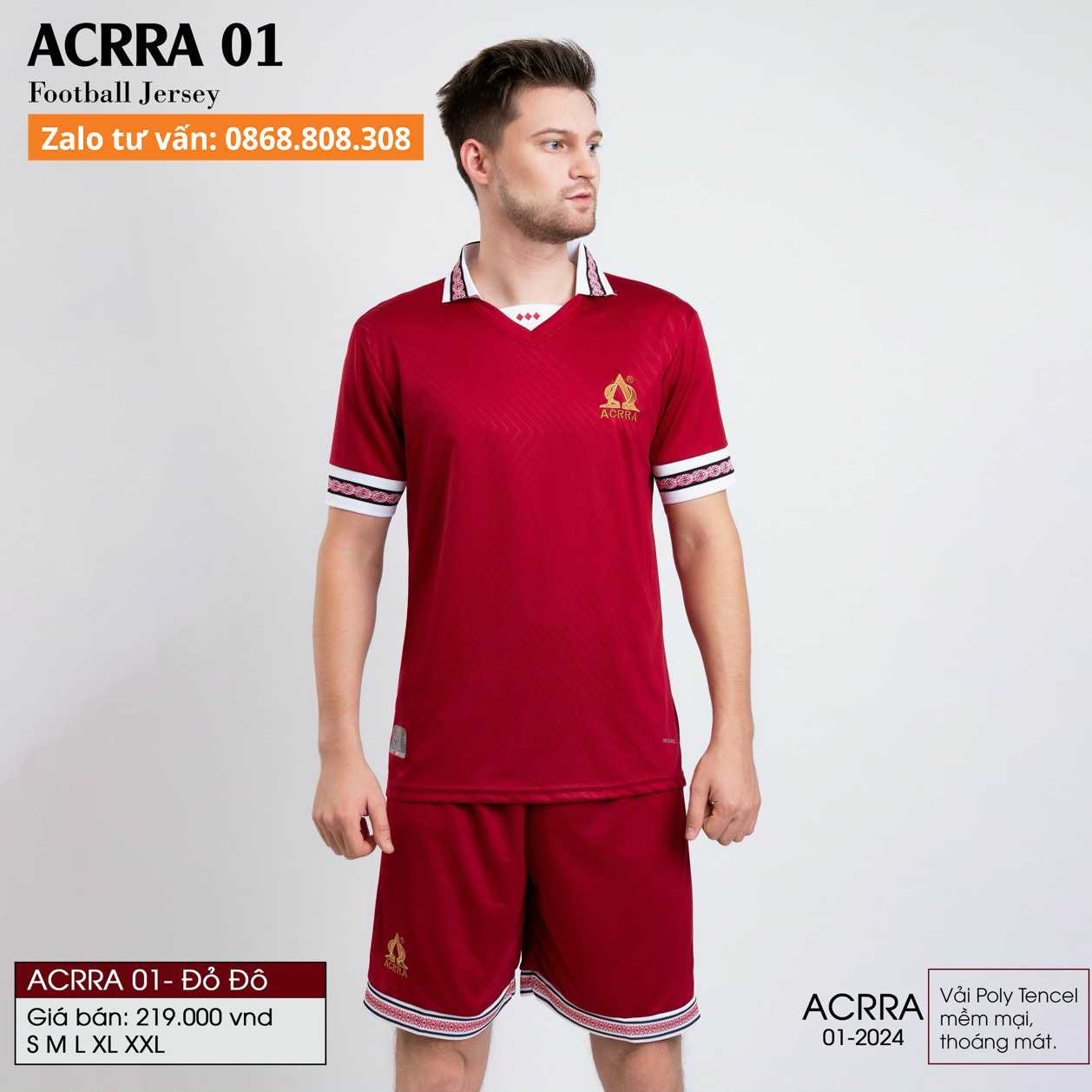 Bộ quần áo thể thao bóng đá ACRRA 01 Kiểu dáng có cổ vải Polo Tencel dập chìm nổi hoạ tiết nhiều màu