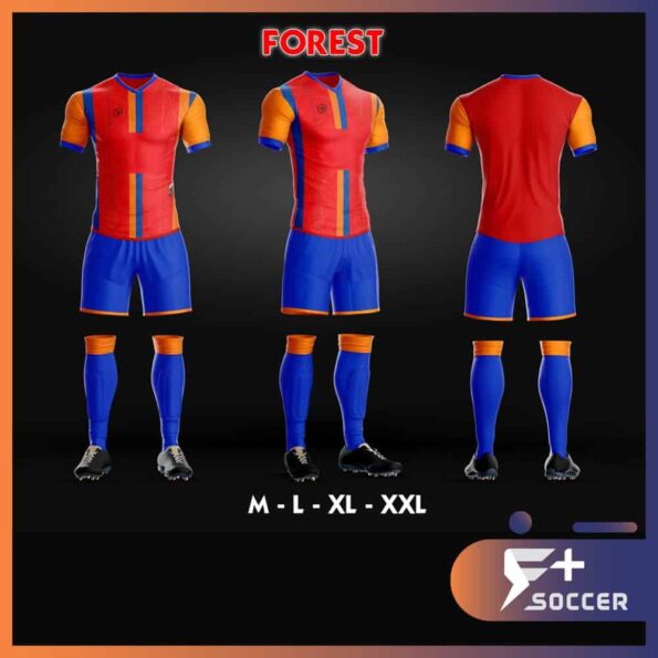 In áo bóng đá – Bộ quần áo bóng đá không logo Forest đỏ lam