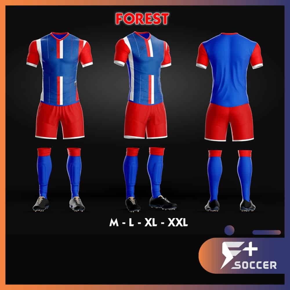 In áo bóng đá - Bộ quần áo bóng đá không logo Forest lục đỏ