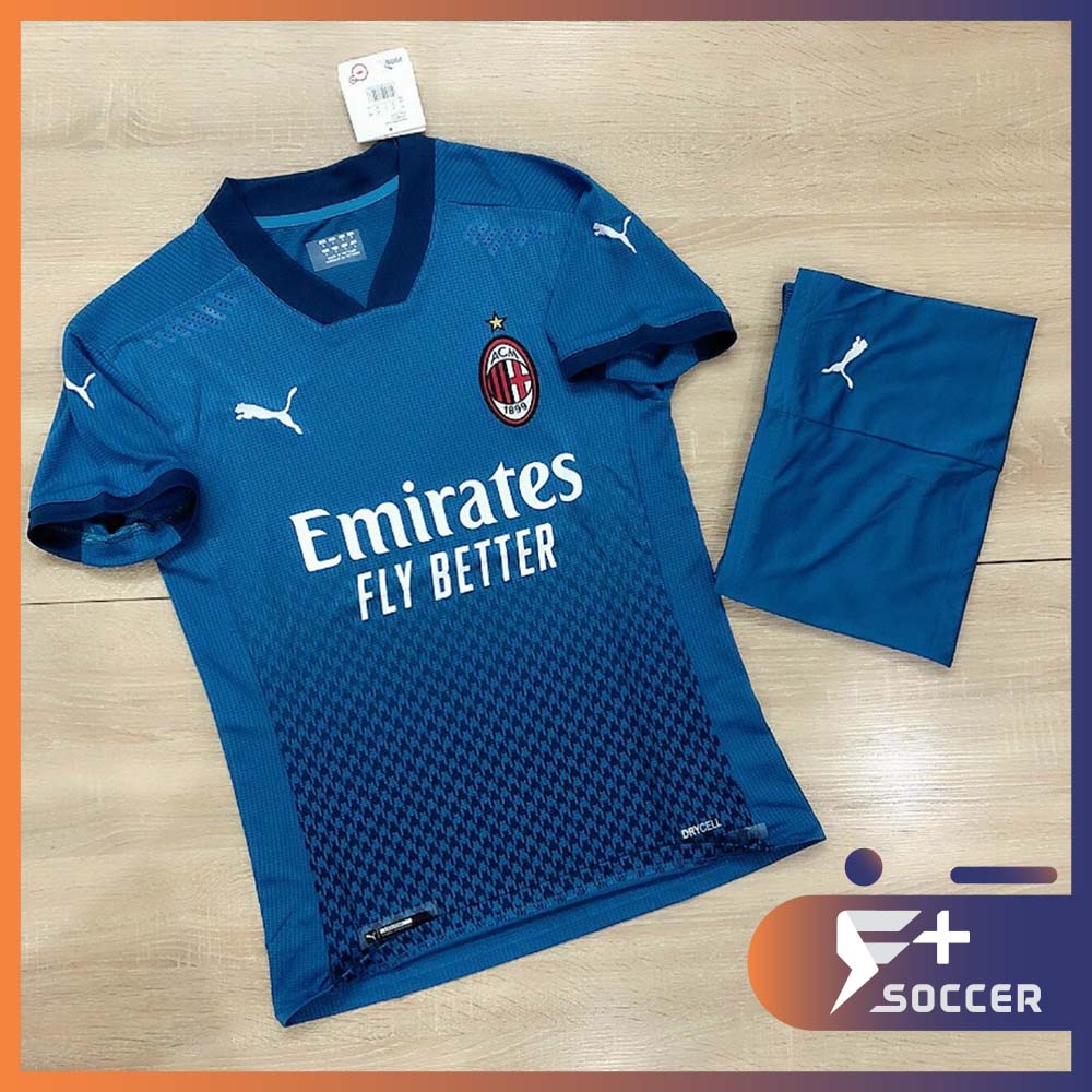 Bộ quần áo bóng đá, áo đấu AC Milan xanh sân khách 2020 2021 fplus soccer