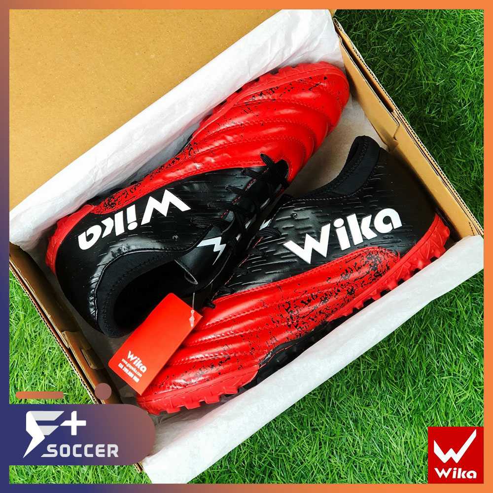 Giày đá bóng sân cỏ nhân tạo giá rẻ tf wika tekela khâu toàn bộ đế hàng chính hãng việt nam đỏ đen 1
