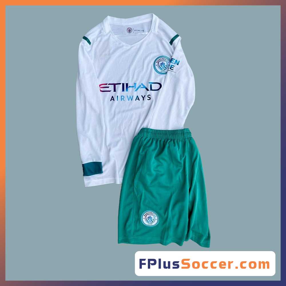 Bộ quần áo bóng đá clb Manchester City tay dài tay mancity mới nhất màu trắng sân khách nhà