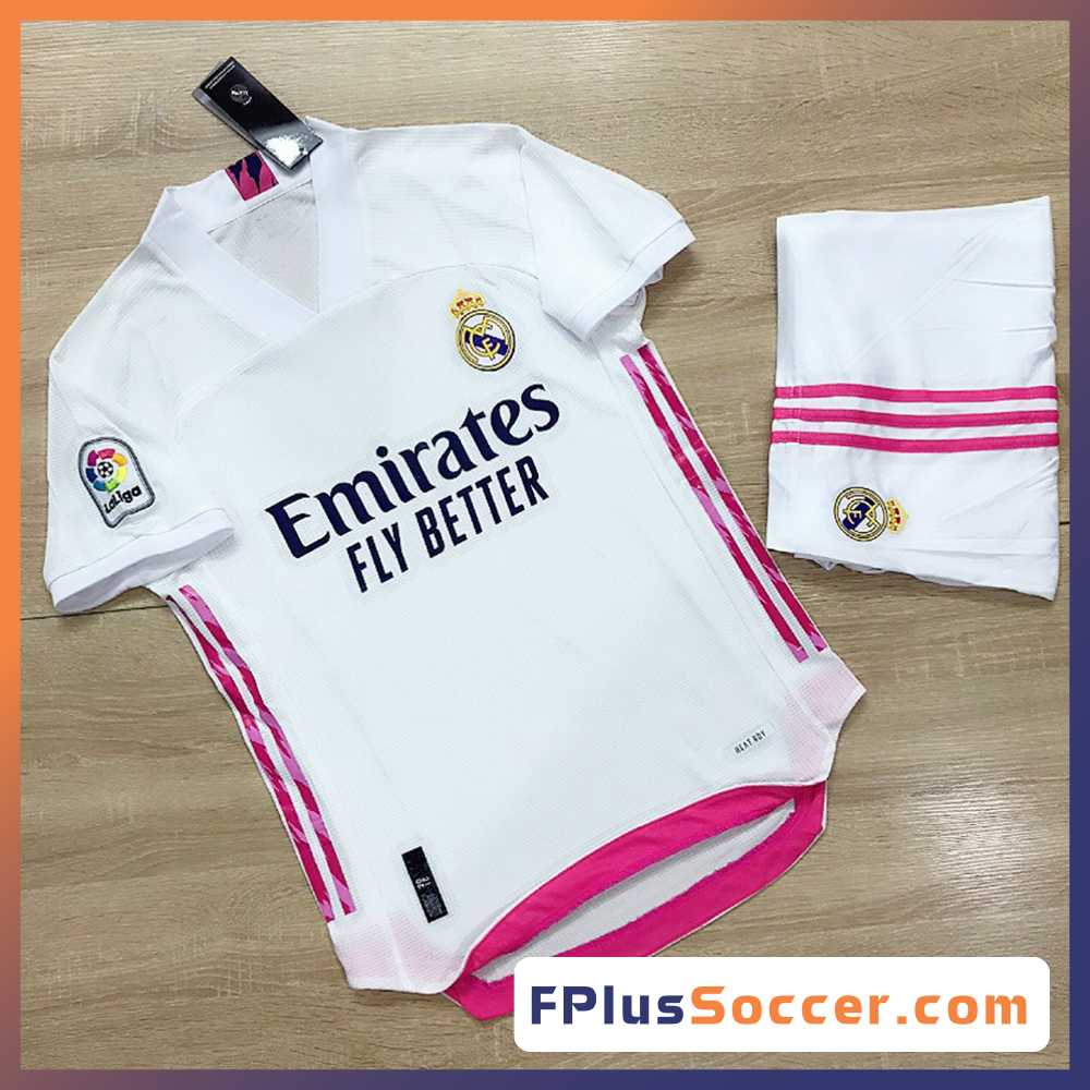 Bộ quần áo đấu áo bóng đá banh clb arsenal emirates fly better màu trắng viền hồng mới nhất logo thêu
