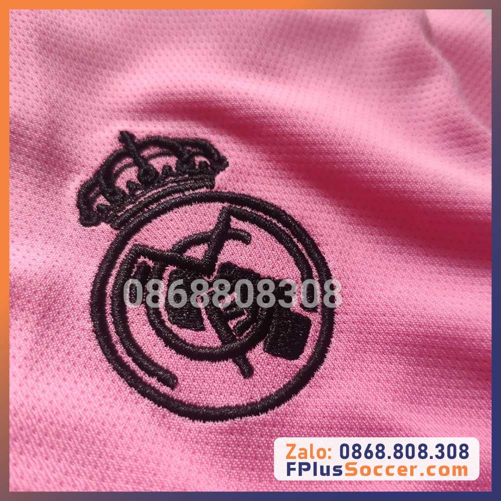 Bộ quần áo bóng đá adidas áo đá banh clb Real Madrid màu hồng hường logo mfc thêu mè kim thái cao cấp 1