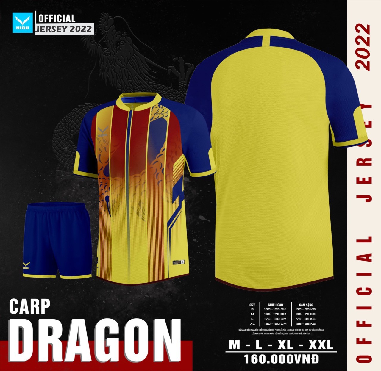 Bộ quần áo bóng đá thiết kế sỉ nidu giá rẻ hàng dệt kim mã dragon màu vàng