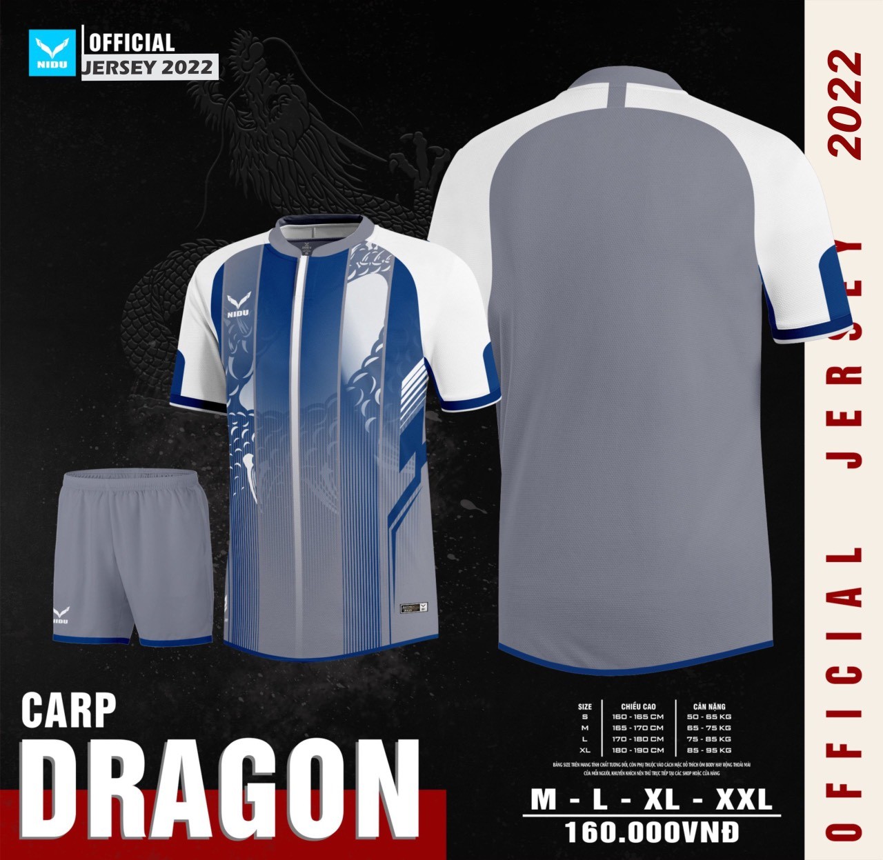 Bộ quần áo bóng đá thiết kế sỉ nidu giá rẻ hàng dệt kim mã dragon màu xám