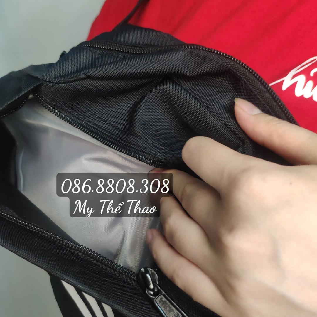 Túi đeo chéo thể thao bóng đá 3 sọc Adidas 2 ngăn dây điều chỉnh kháng nước màu xám đỏ 1