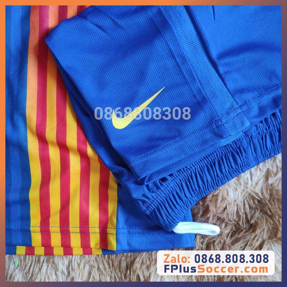 Bộ đồ quần áo đá bóng hàng đá banh clb bara barcelona sọc xanh vàng cam logo thêu mè thái 0
