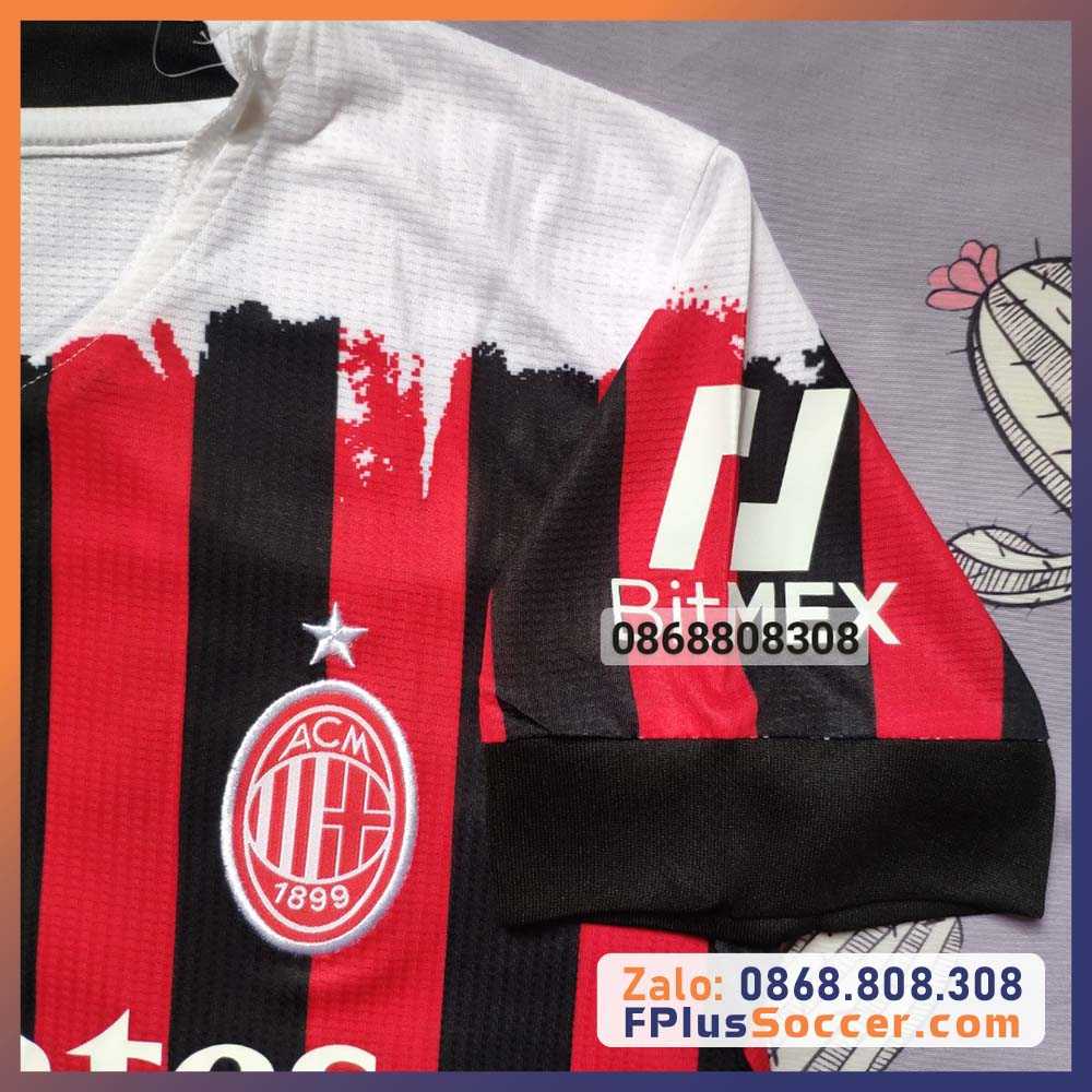 Bộ quần áo clb AC Milan trắng sọc đỏ đen 2021 2022 logo thêu ACM puma – ac milan jersey 2022 2023 0