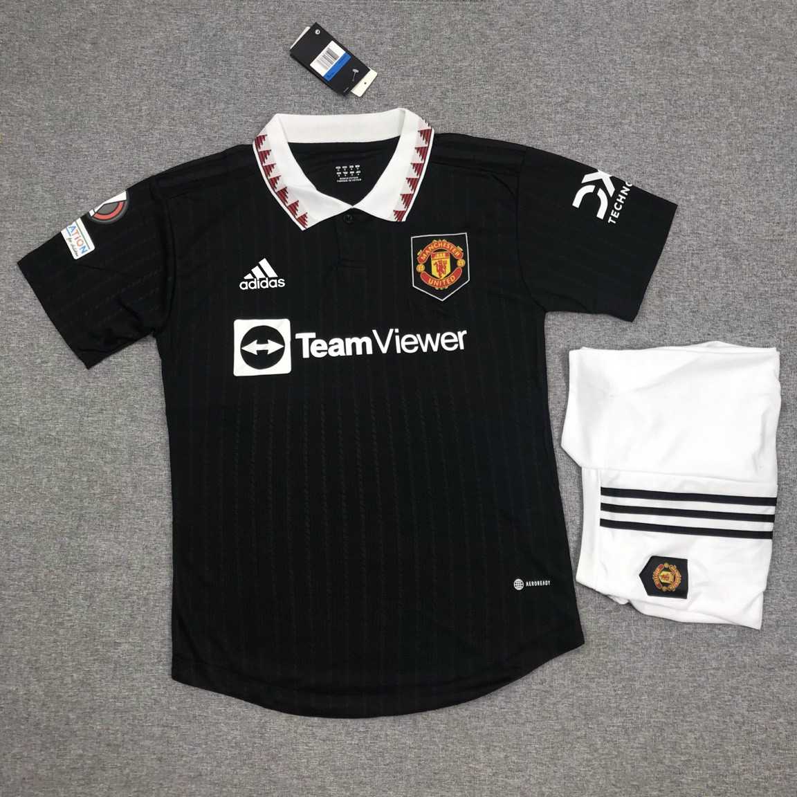 Bộ quần áo đá bóng clb MU Manchester United jersey 2022 2023 màu đen black có cổ bản đấu cúp C2 sẵn bage tay cao cấp 2
