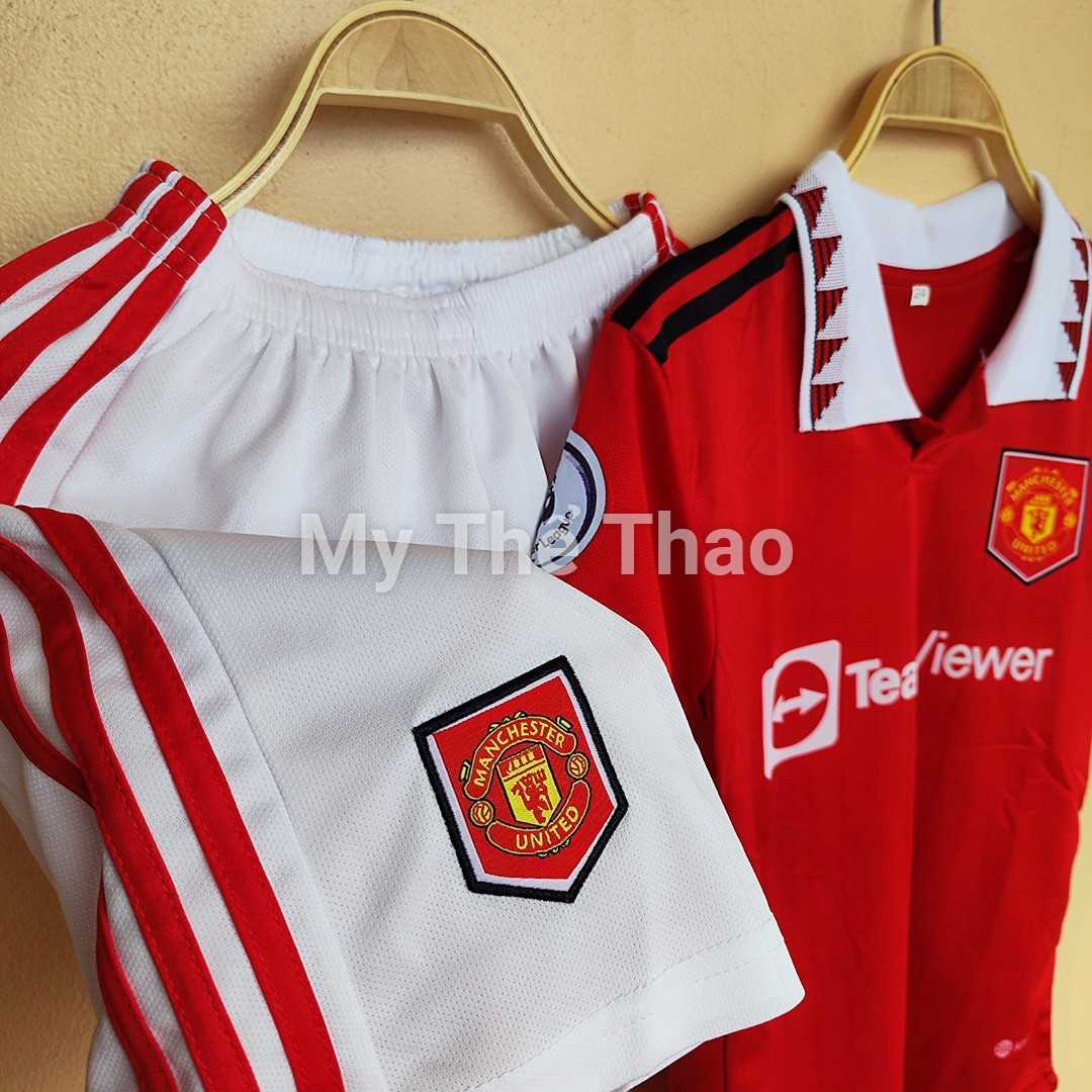Bộ quần áo đá banh clb bóng đá MU Manchester United 2022 2023 size nhỏ trẻ em có cổ bẻ màu đỏ 1