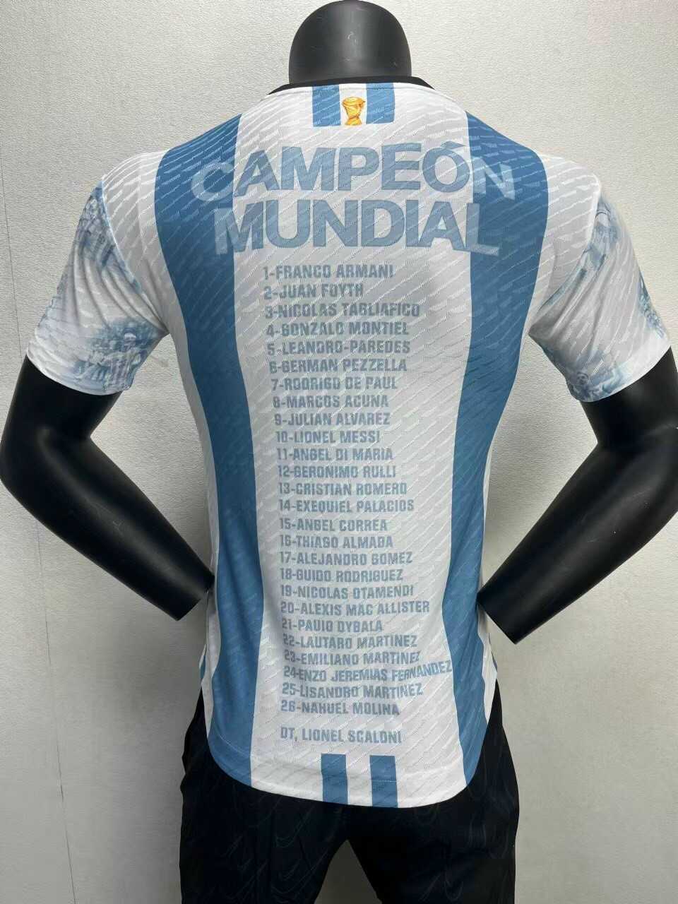 Bộ quần áo đá banh đội tuyển bóng đá Argentina 3 sao bản kỷ niệm in hình cầu thủ vô địch world cup 2022 2
