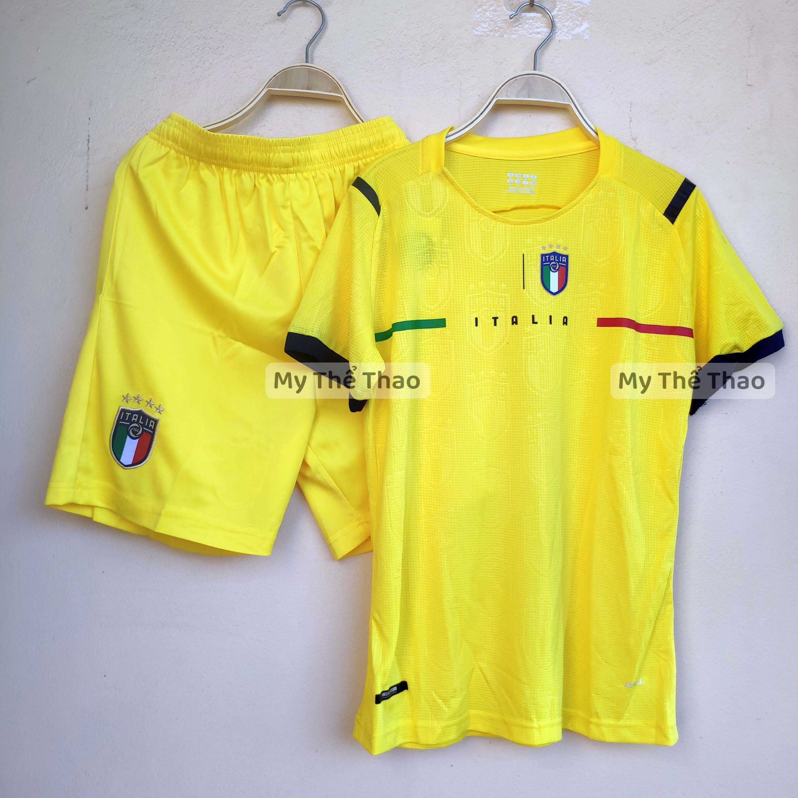 Bộ quần áo đá bóng đội tuyển ý Italy màu vàng mùa 2021 2022 chất gai thái cao cấp 1